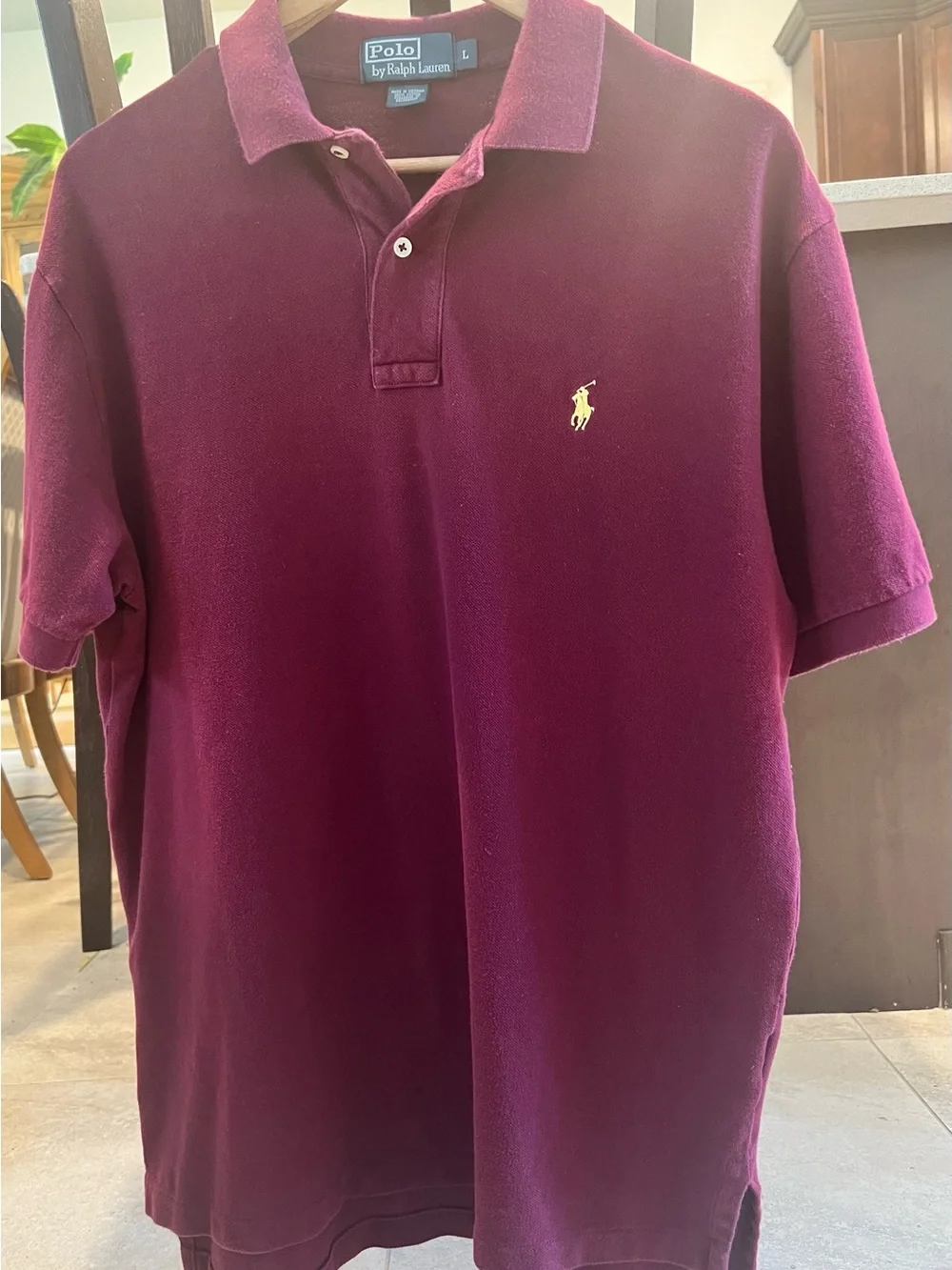Polo Ralph Lauren Men's Large Maroon Burgundy Short Sleeve Polo Shirt Cotton